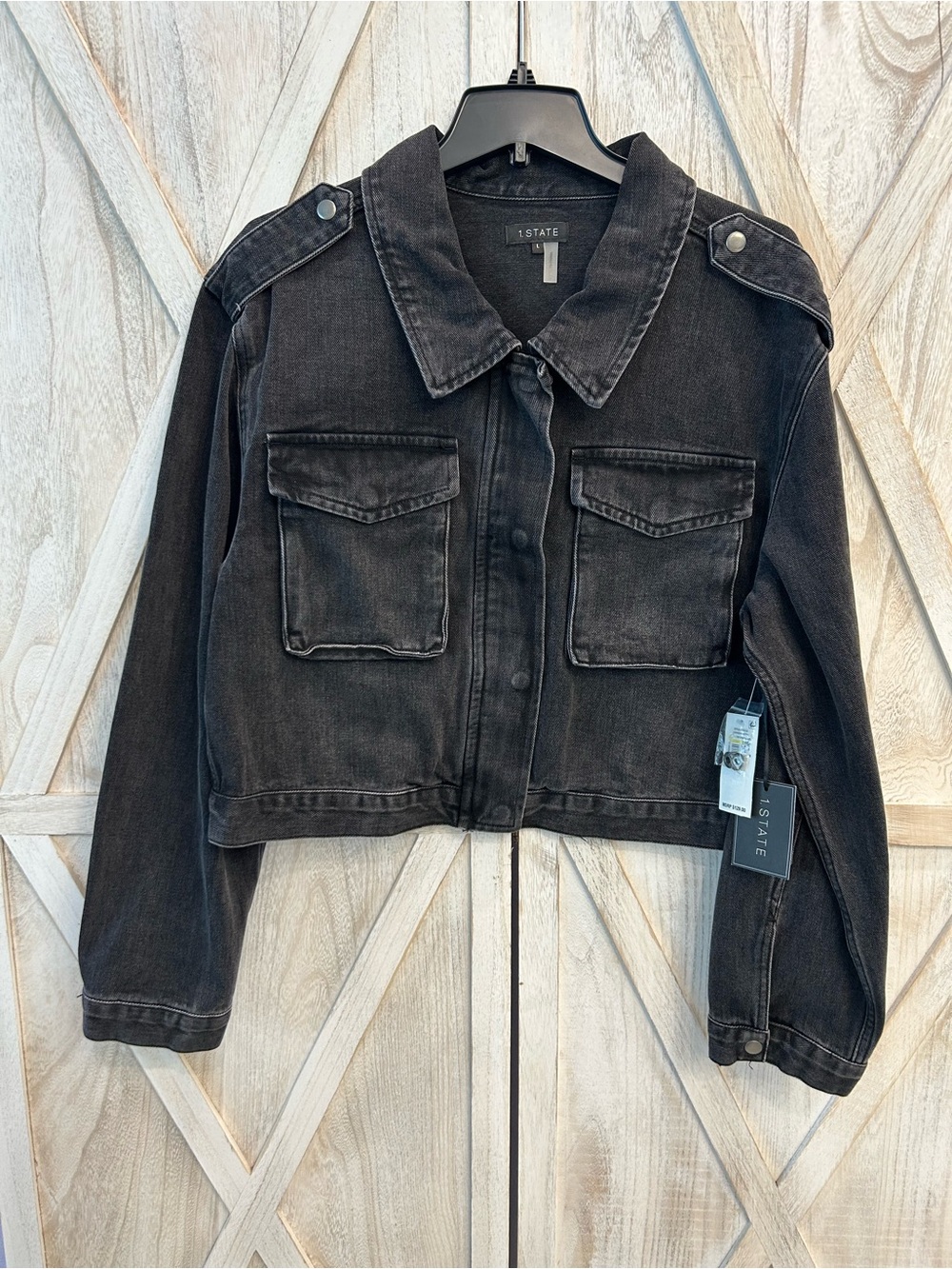 1. State Black Cropped Denim Utility Jacket